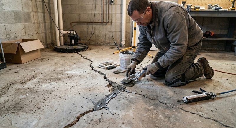 Cracked Basement Floor Repair in Rehoboth, MA