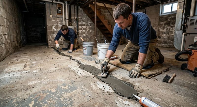 Cracked Basement Floor Repair in Rehoboth, MA