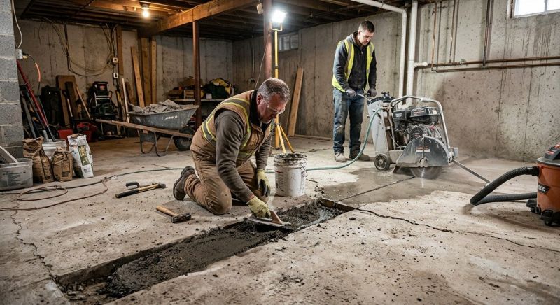 Cracked Basement Floor Repair in Rehoboth, MA